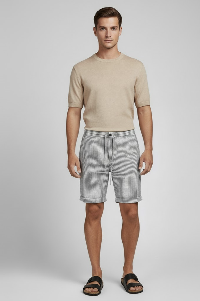 Men's Linen Shorts with Striped Design
