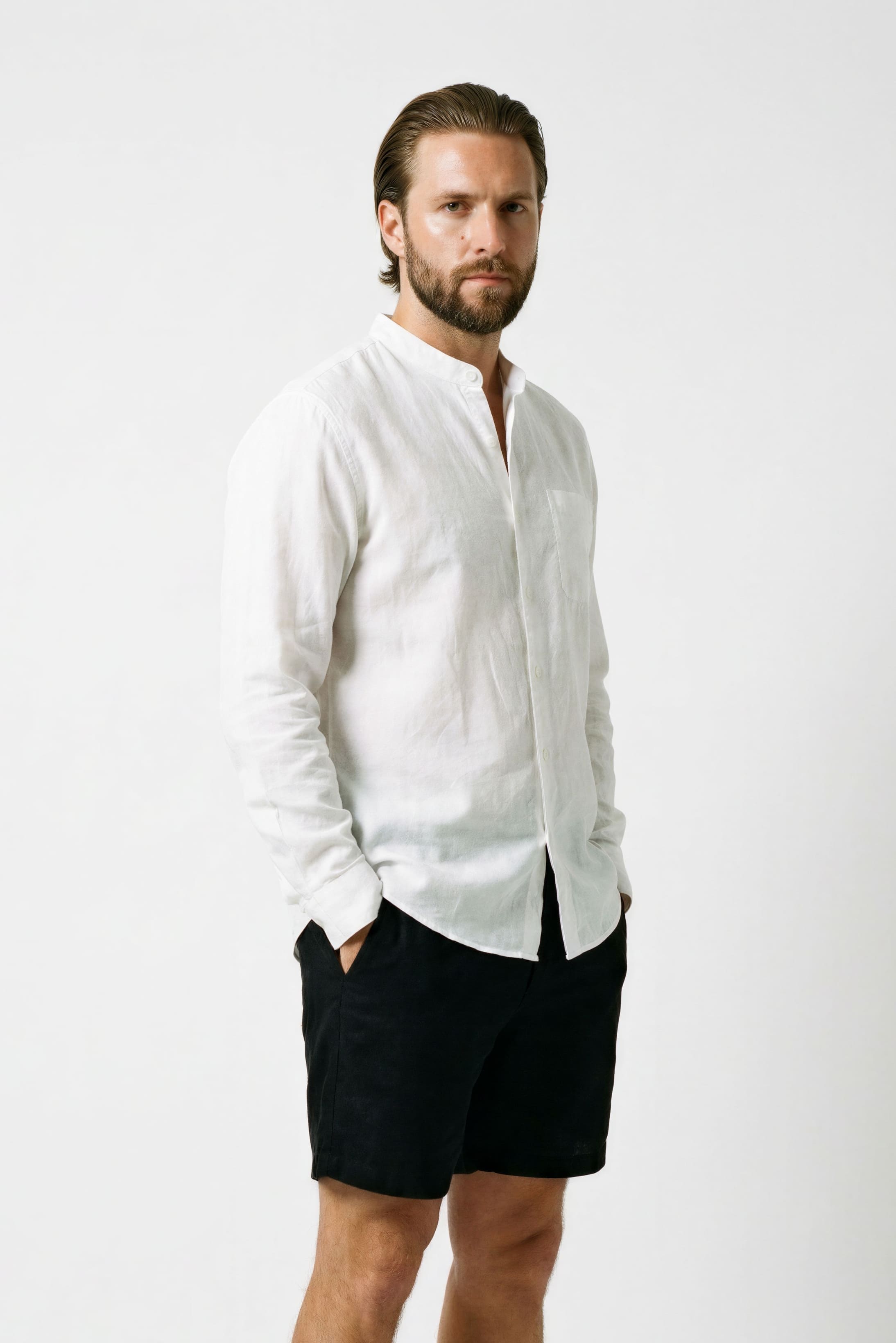 Men's Linen Clergy Collar Shirt