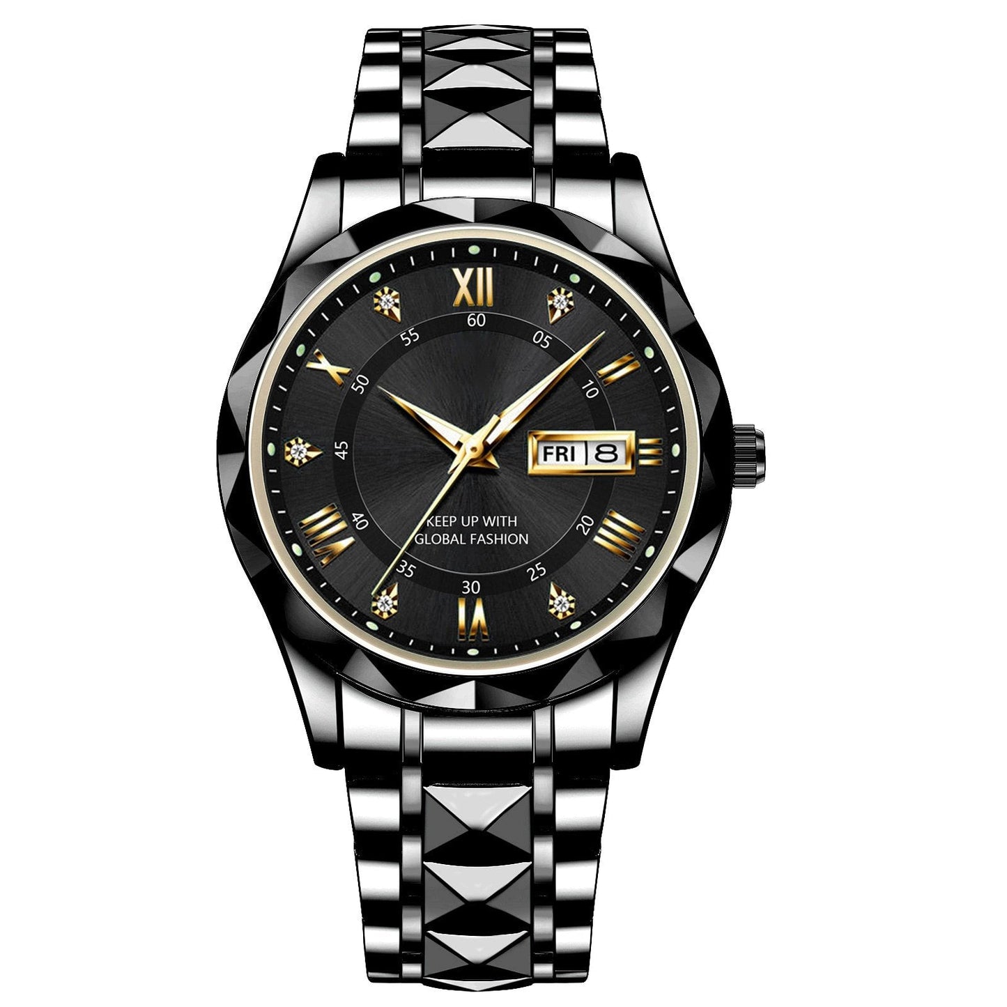 Reloj de hombre de cuarzo bicolor de acero inoxidable luminoso resistente al agua