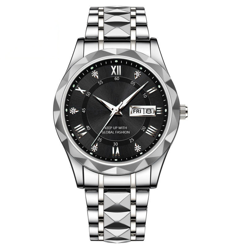 Reloj de hombre de cuarzo bicolor de acero inoxidable luminoso resistente al agua