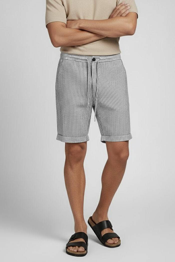 Men's Linen Shorts with Striped Design