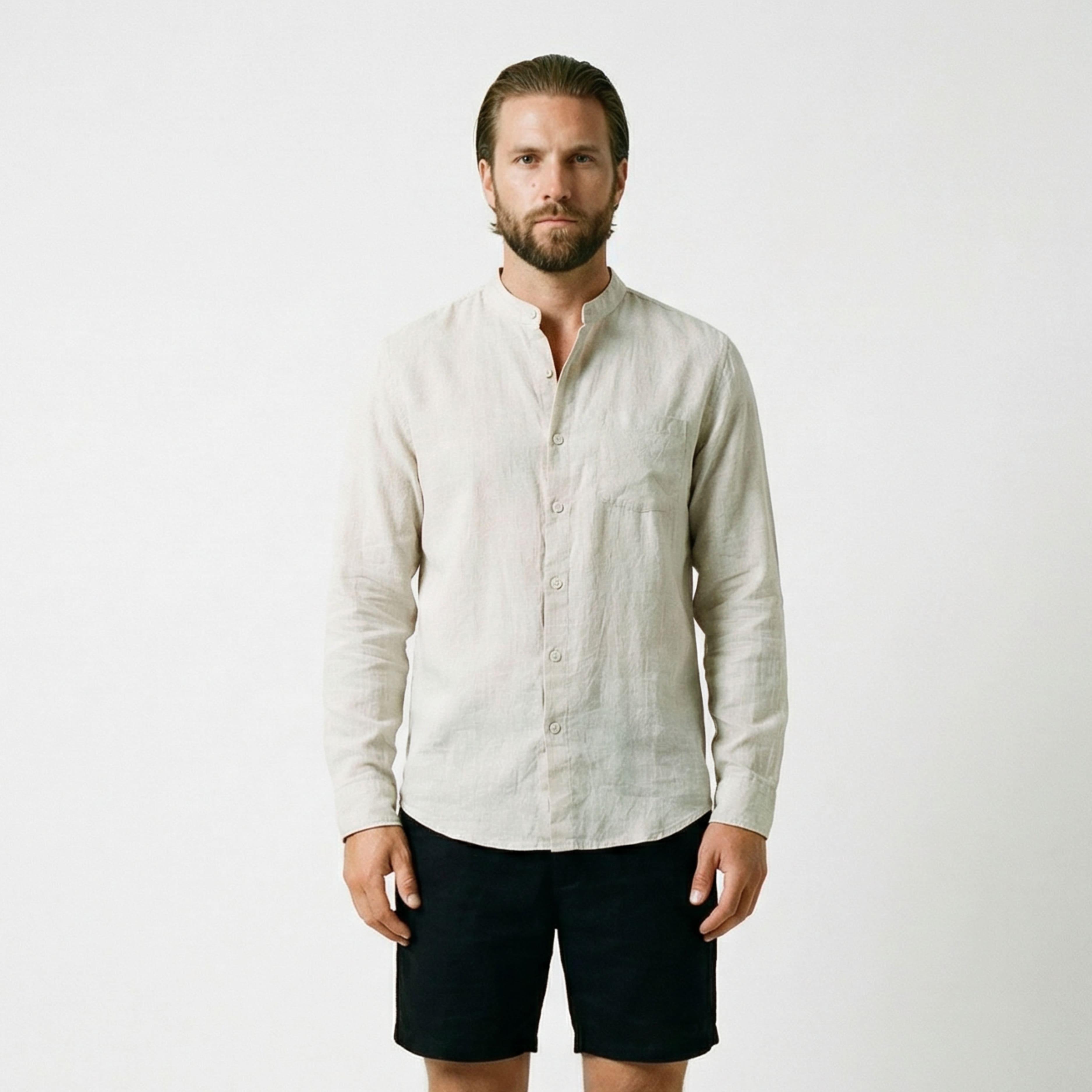 Men's Linen Clergy Collar Shirt
