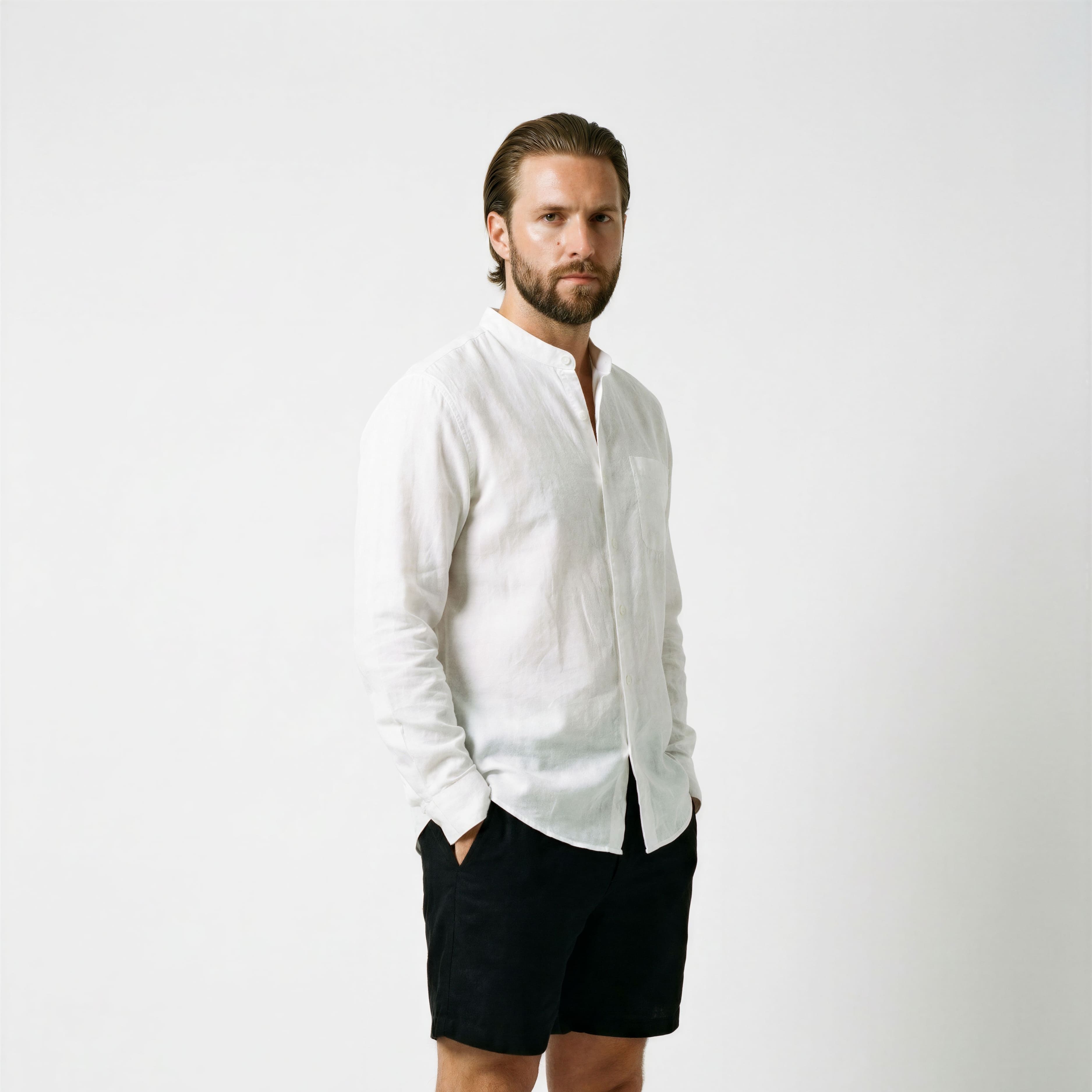 Men's Linen Clergy Collar Shirt