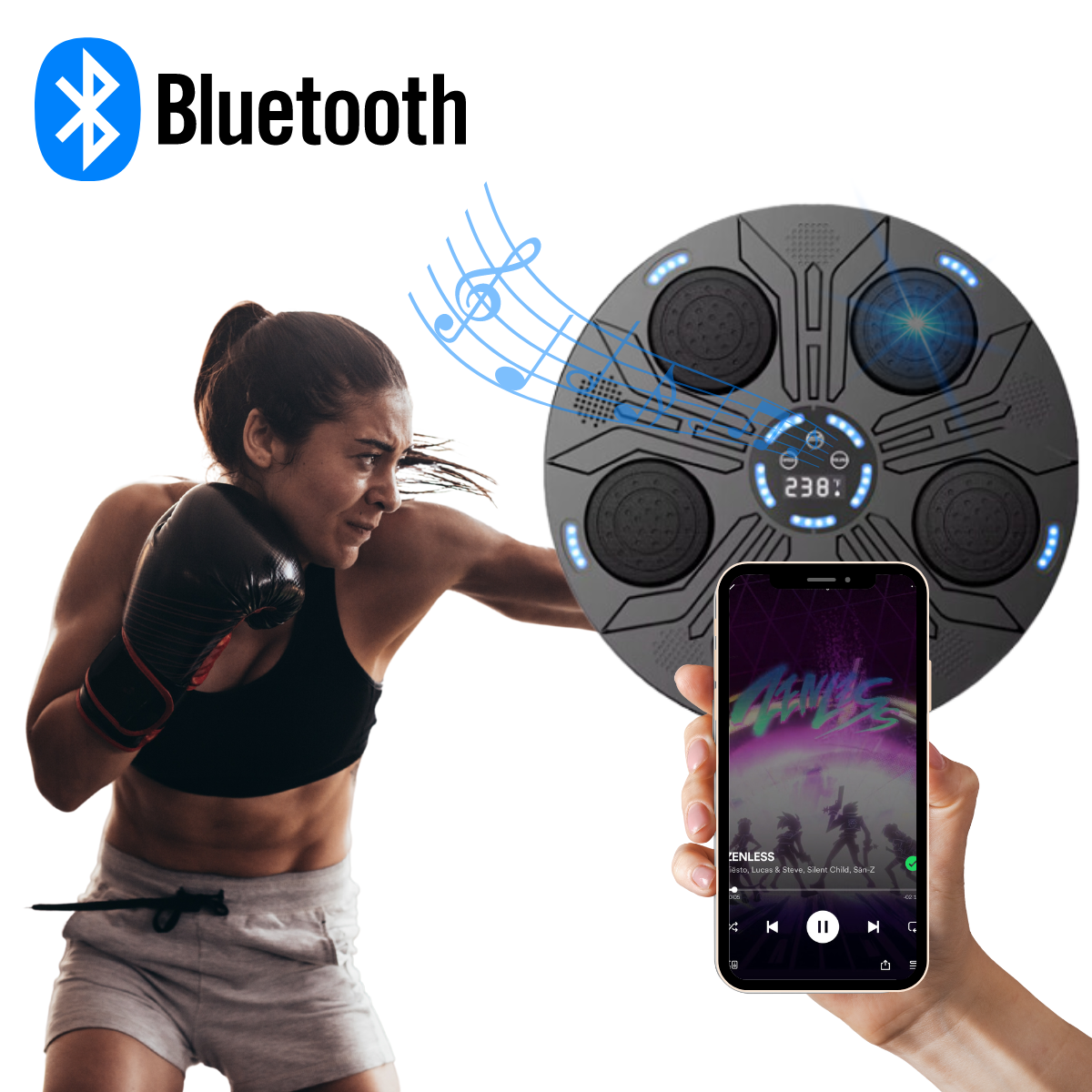 (REMATE DE EXISTENCIAS)  BOXFIT© MÁQUINA DE BOXEO MUSICAL + GUANTES DE REGALO 🎁