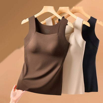 Camiseta de tirantes térmica con cuello en U y sujetador incorporado para mujer