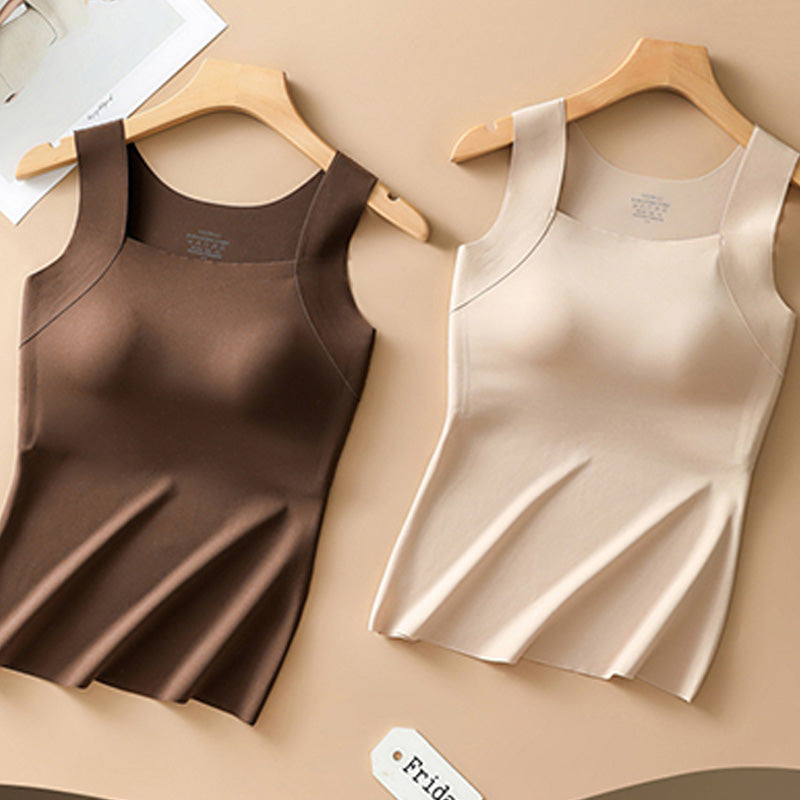 Camiseta de tirantes térmica con cuello en U y sujetador incorporado para mujer