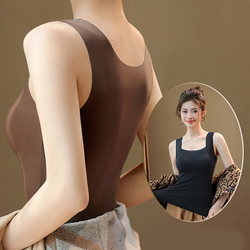 Camiseta de tirantes térmica con cuello en U y sujetador incorporado para mujer