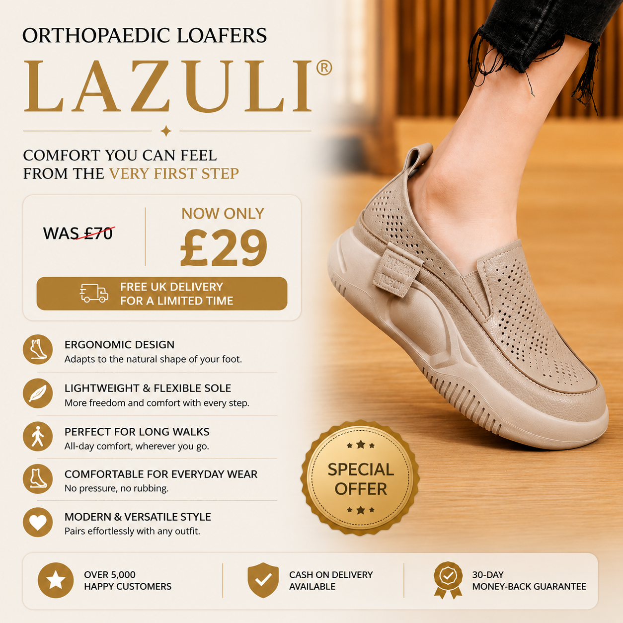 Lazuli Orthopaedic Comfort Loafers – Breathable with an Extra-Soft Thick Sole